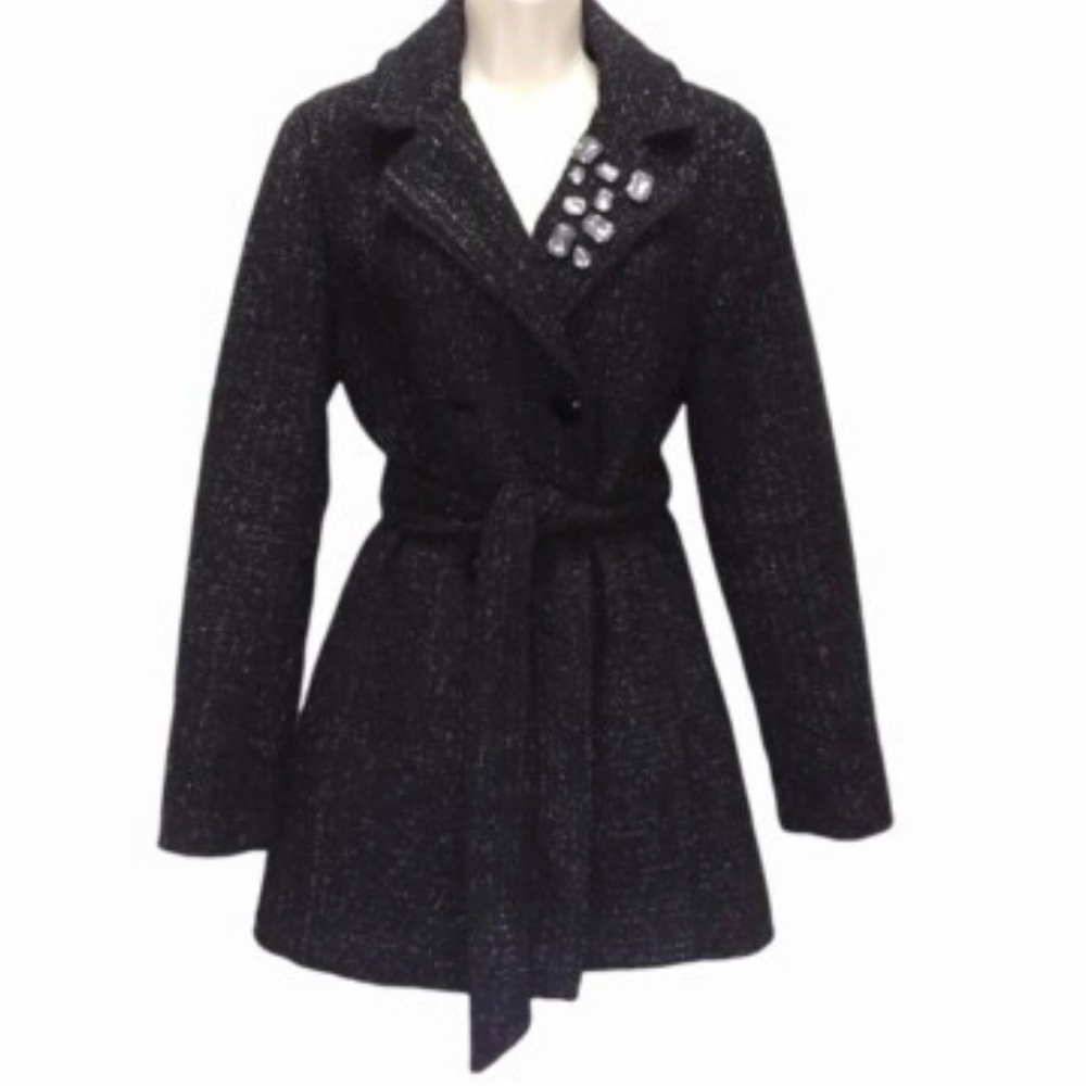 BKE Black Trench Coat with Embellishments